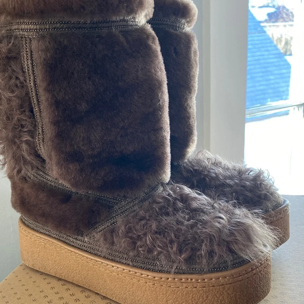 Australia Luxe Collective Dark Brown Faux Fur Platform Kids Boots